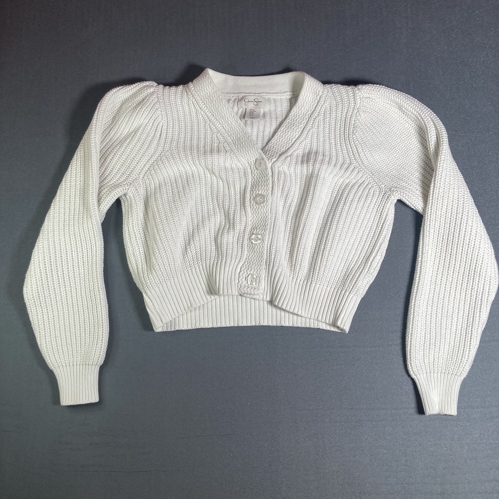 Jessica Simpson Cropped Cardigan Sweater Womens White M